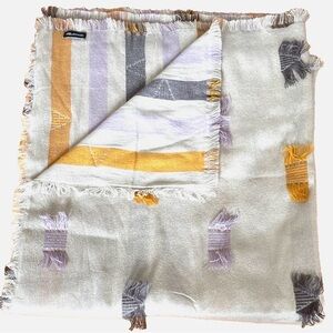 Madewell Striped Fringe Throw Blanket Gold Gray Lavender Woven Soft Cozy